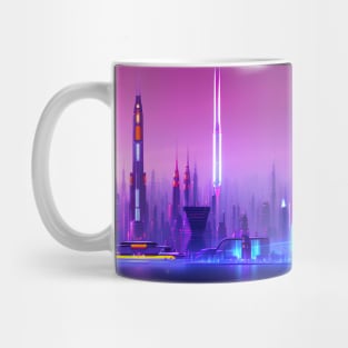 Ai Generated Art Scenery - Futuristic City Skyline With Neon Illuminated Buildings Mug